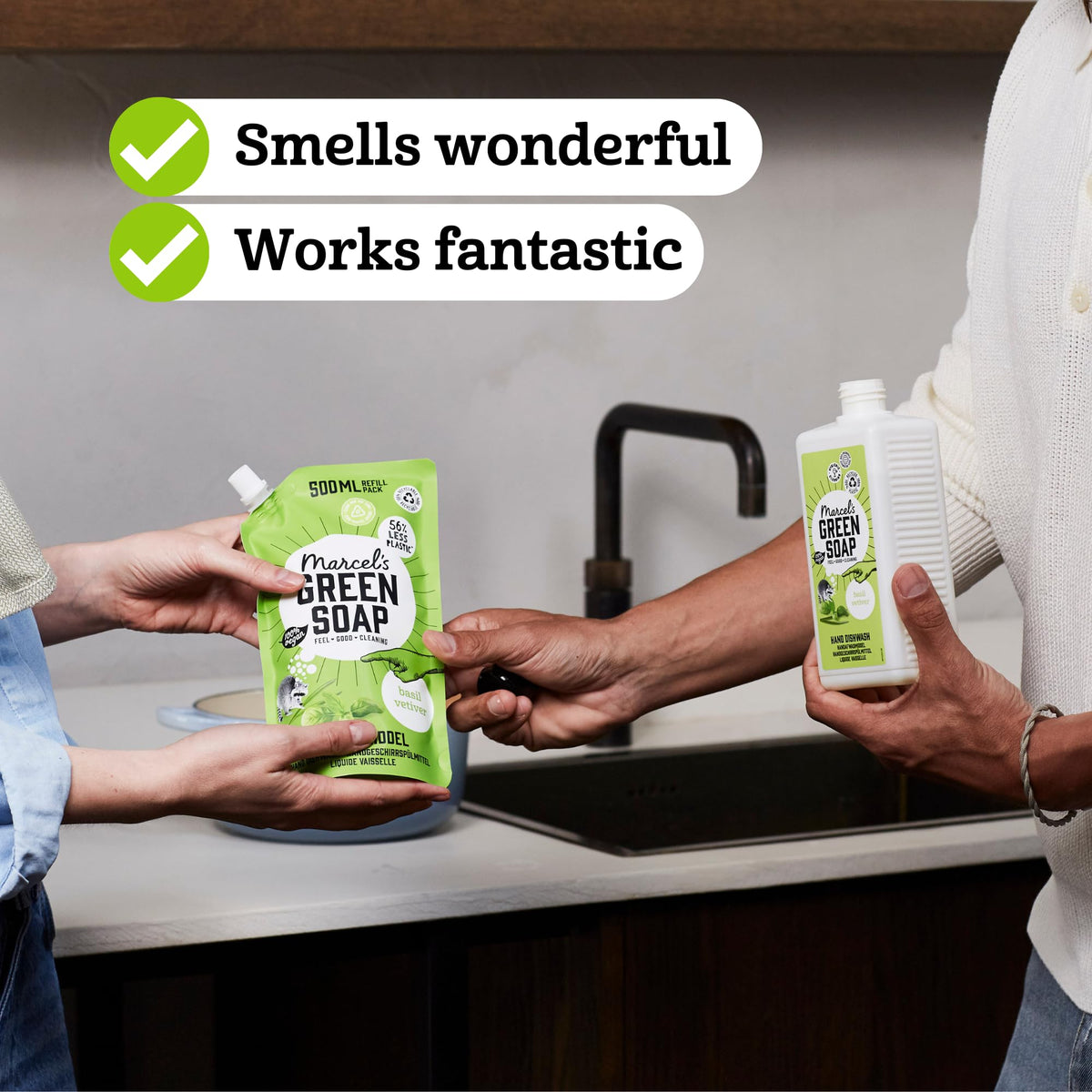 Marcel's Green Soap Washing-Up Liquid Refill - Basil & Vetiver - 2 x 500ml 4