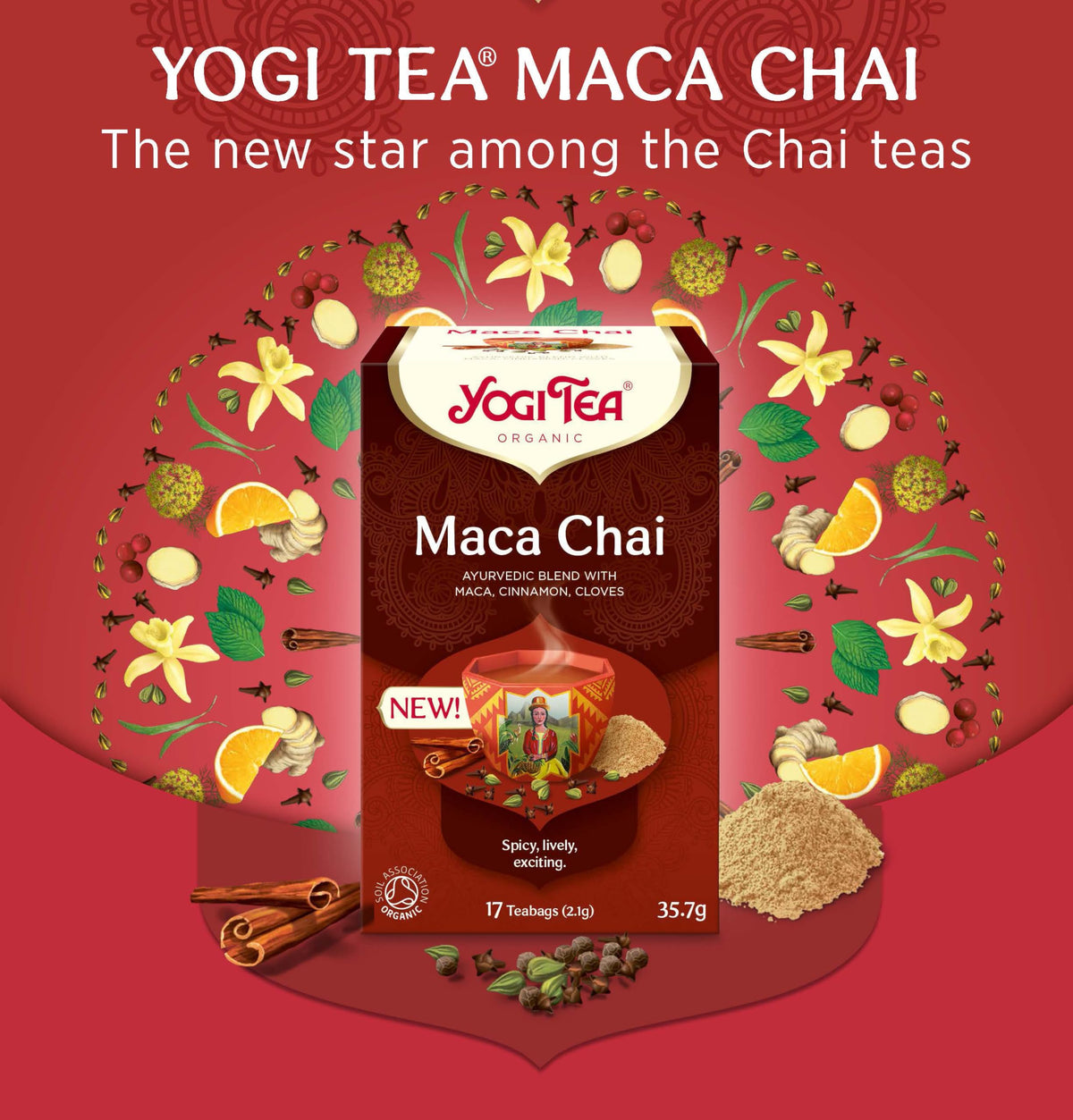 Yogi Tea Maca Chai Organic Herbal Tea - Blend of Cinnamon, Cloves & Maca | 102 Teabags