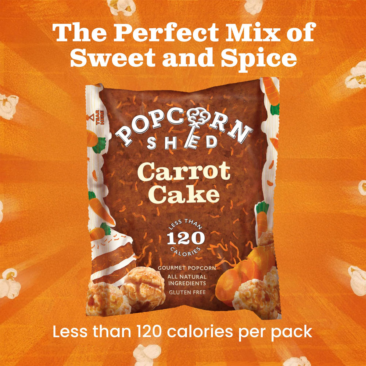 Popcorn Shed Carrot Cake Gourmet Popcorn - Gluten Free, 16 x 24g Packs