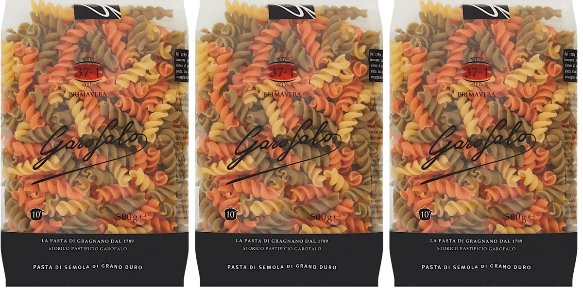 Garofalo Fusilli Tricolore Italian Dried Pasta - 3 x 500g Packs | Made with Durum Wheat Semolina