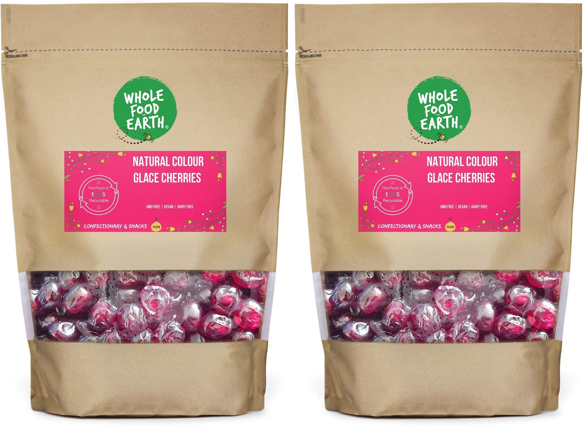 Wholefood Earth Glace Cherries - 250g (Pack of 2) | GMO Free, Vegan, Dairy-Free