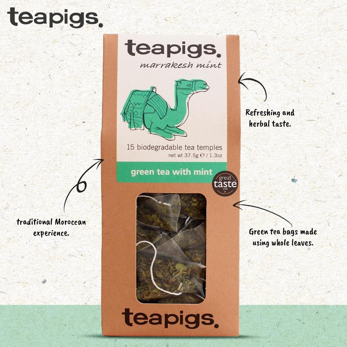 teapigs Green Tea with Mint - Traditional Moroccan Blend - 15 Count (Pack of 2) 3