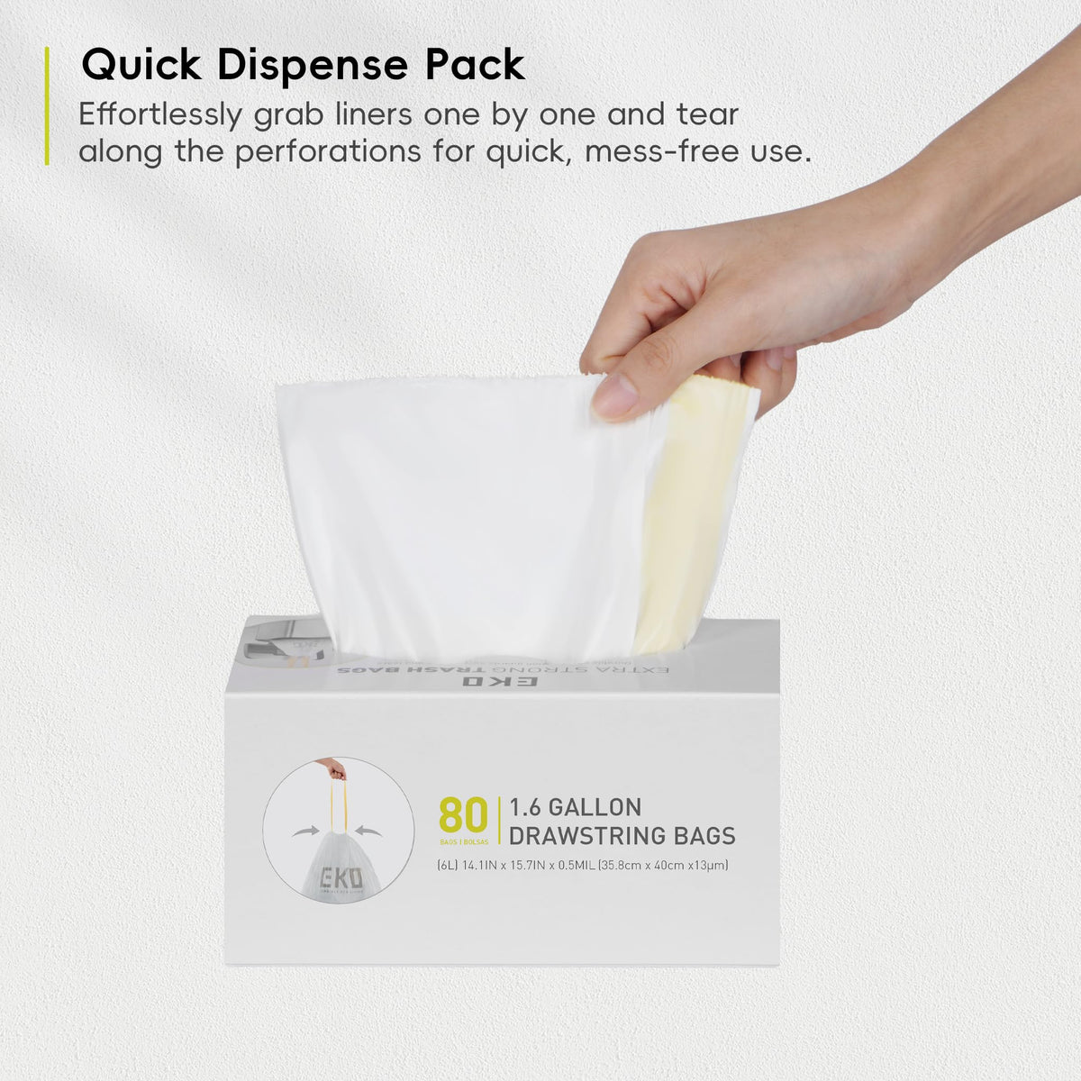 EKO Drawstring Bin Liners - Extra Strong, Leakproof | 3-6 Litre, 80 Count 3