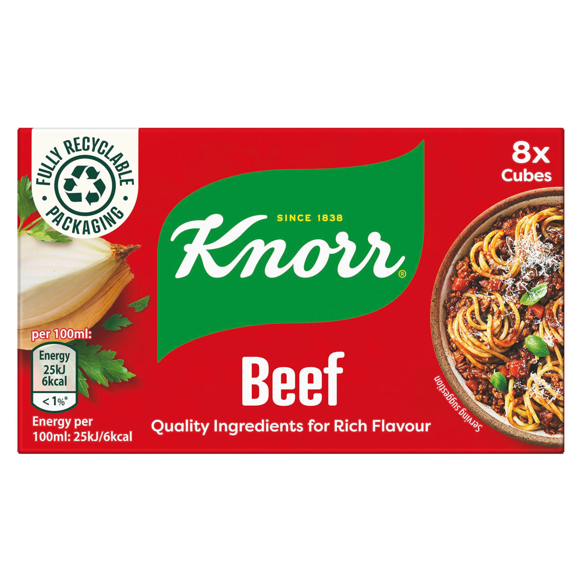 Knorr Beef Stock Cubes - Gluten-Free, Rich Beef Flavour, 8 Cubes (320g)