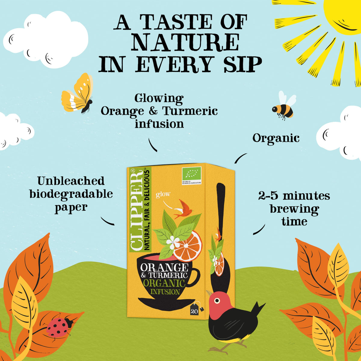 Clipper Organic Turmeric & Orange Herbal Infusions Tea - 80 Teabags | Caffeine Free | Natural Energy Boost