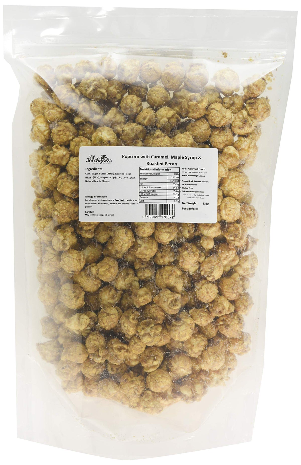 Joe & Seph's Maple Syrup & Pecan Popcorn - Handmade Gourmet Snack | 335g Bag