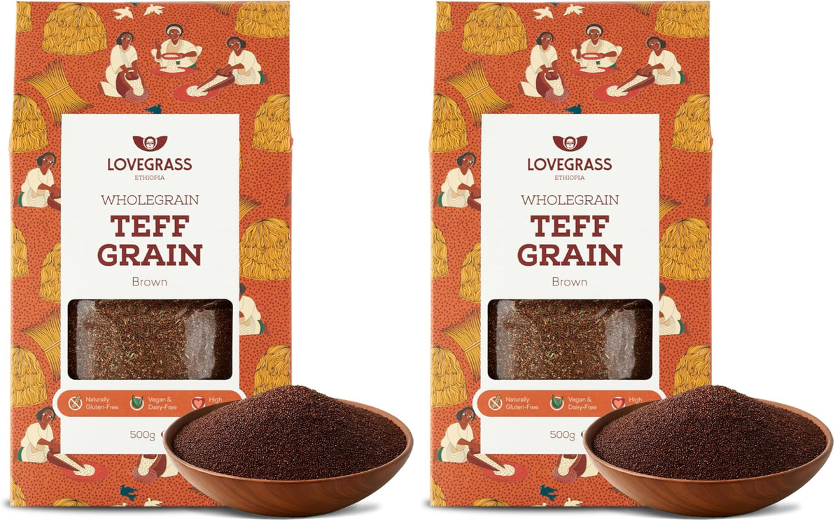 Lovegrass Ethiopia Brown Teff Grain - Gluten Free, Vegan, High Protein | 500g Pack of 2
