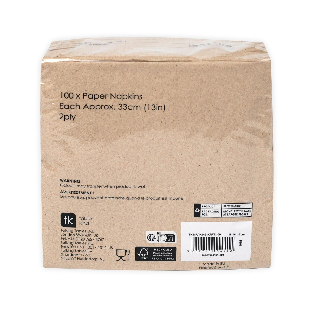 Talking Tables Table Kind Unbleached Napkins - 100 Pack, 2-Ply, 33cm 3
