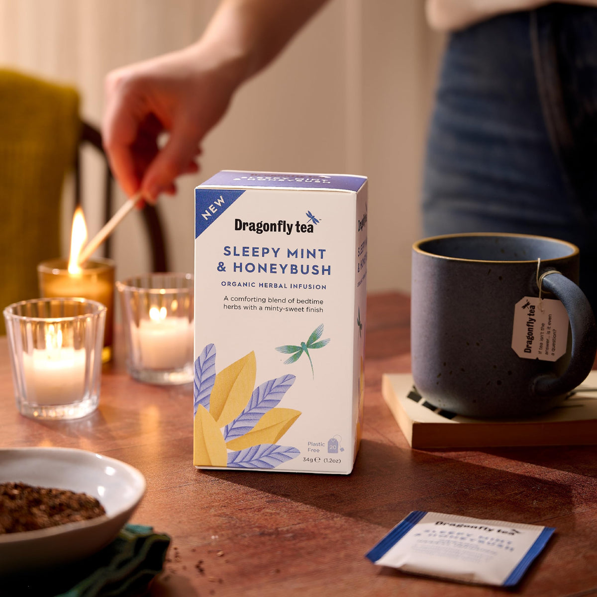Dragonfly Sleepy Mint and Honeybush - Organic Herbal Tea for Relaxation | 80 Tea Bags