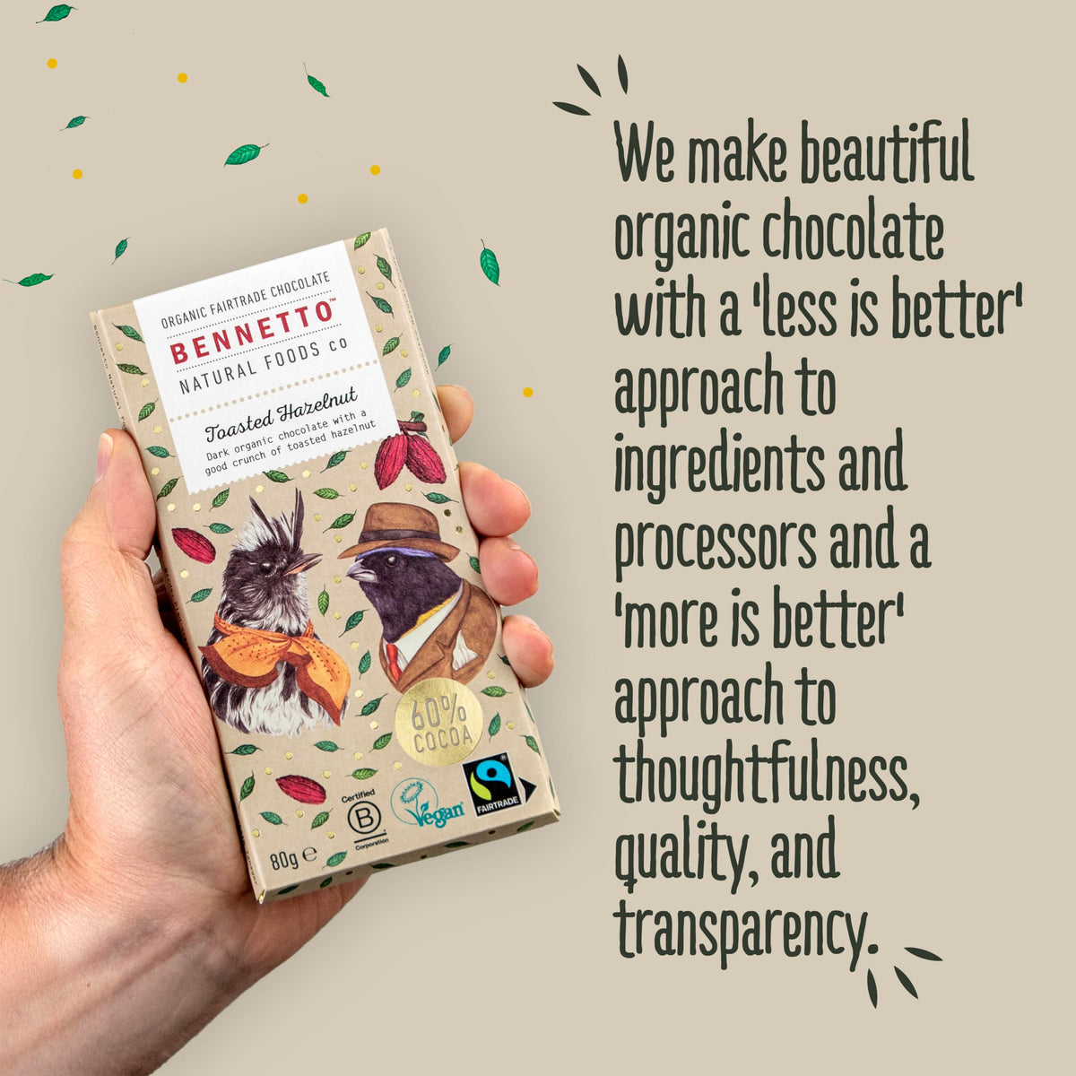 Bennetto Toasted Hazelnut Organic Dark Chocolate Bar - 6 Pack | Vegan | Gluten-Free 6
