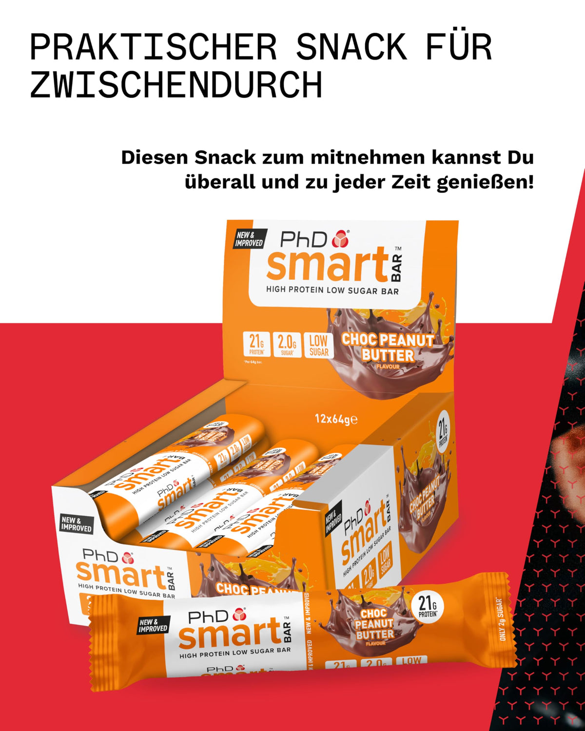 PhD Nutrition Smart Protein Bar - Chocolate Peanut Butter | 20g Protein | Low Sugar | 12 Count (Pack of 2) 4