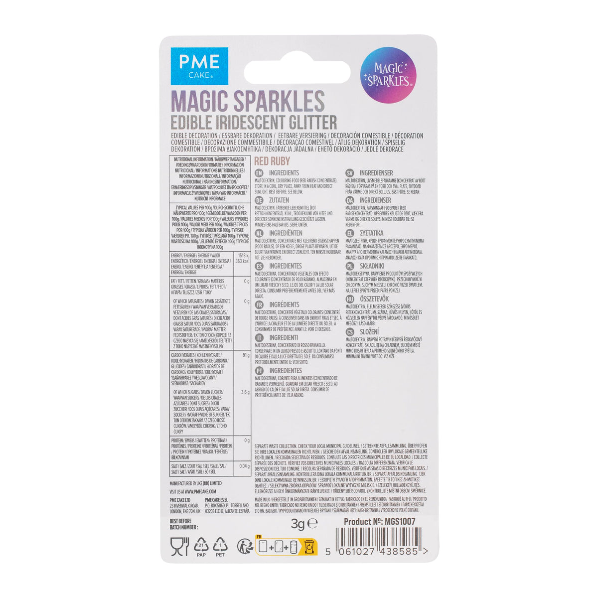 PME Magic Sparkles Edible Glitter - Red Ruby, 3g 2