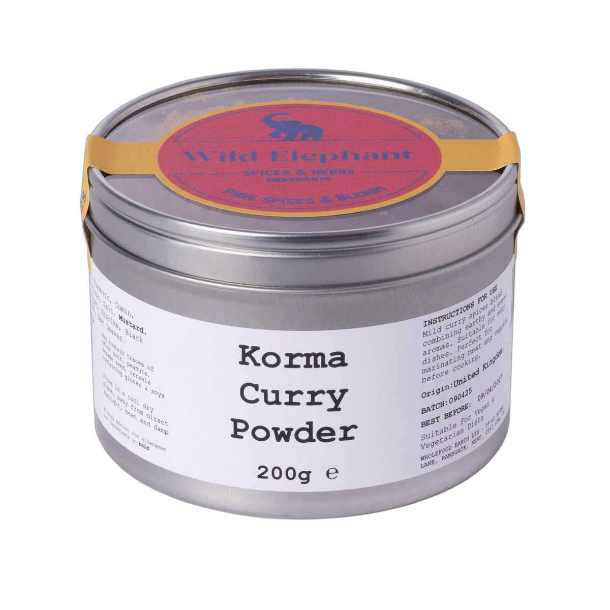 Wild Elephant Korma Curry Powder - Mild Creamy Spice Blend, 200g
