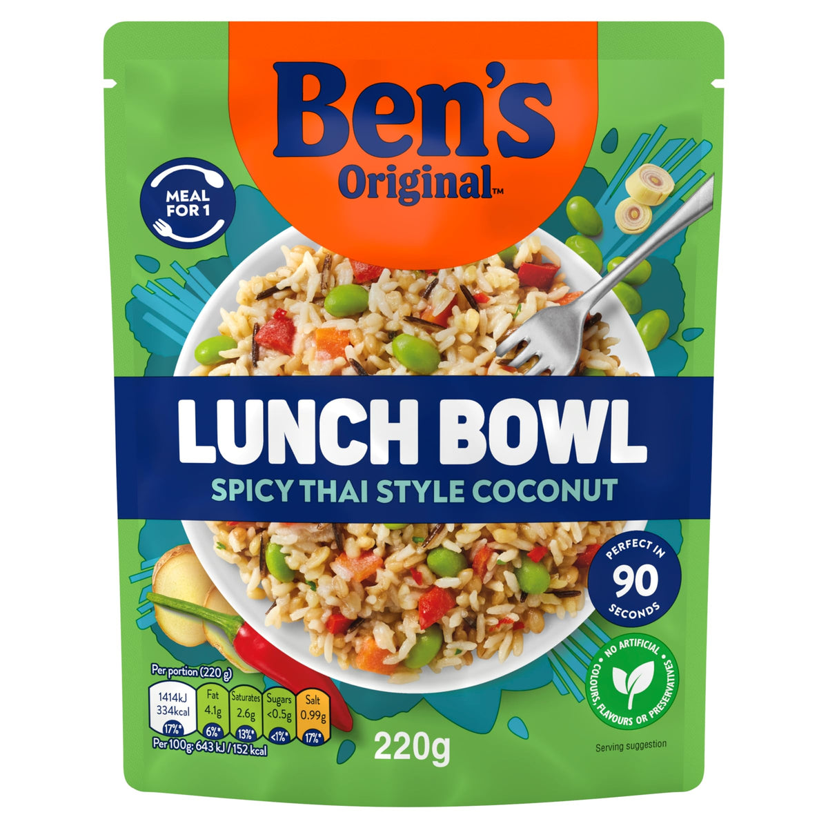Ben's Original Lunch Bowl Thai Style Coconut Grains and Rice - Vegetarian, High Fibre, 90 Second Microwave Meal (6 x 220g) 3