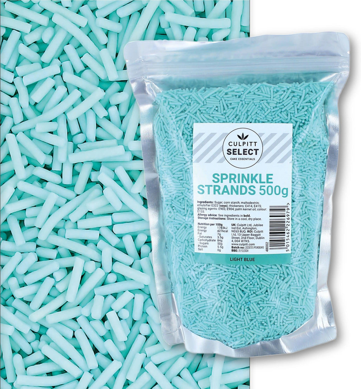 Culpitt Select Light Blue Sugar Strands - 500g Pouch | Edible Cake Decorations