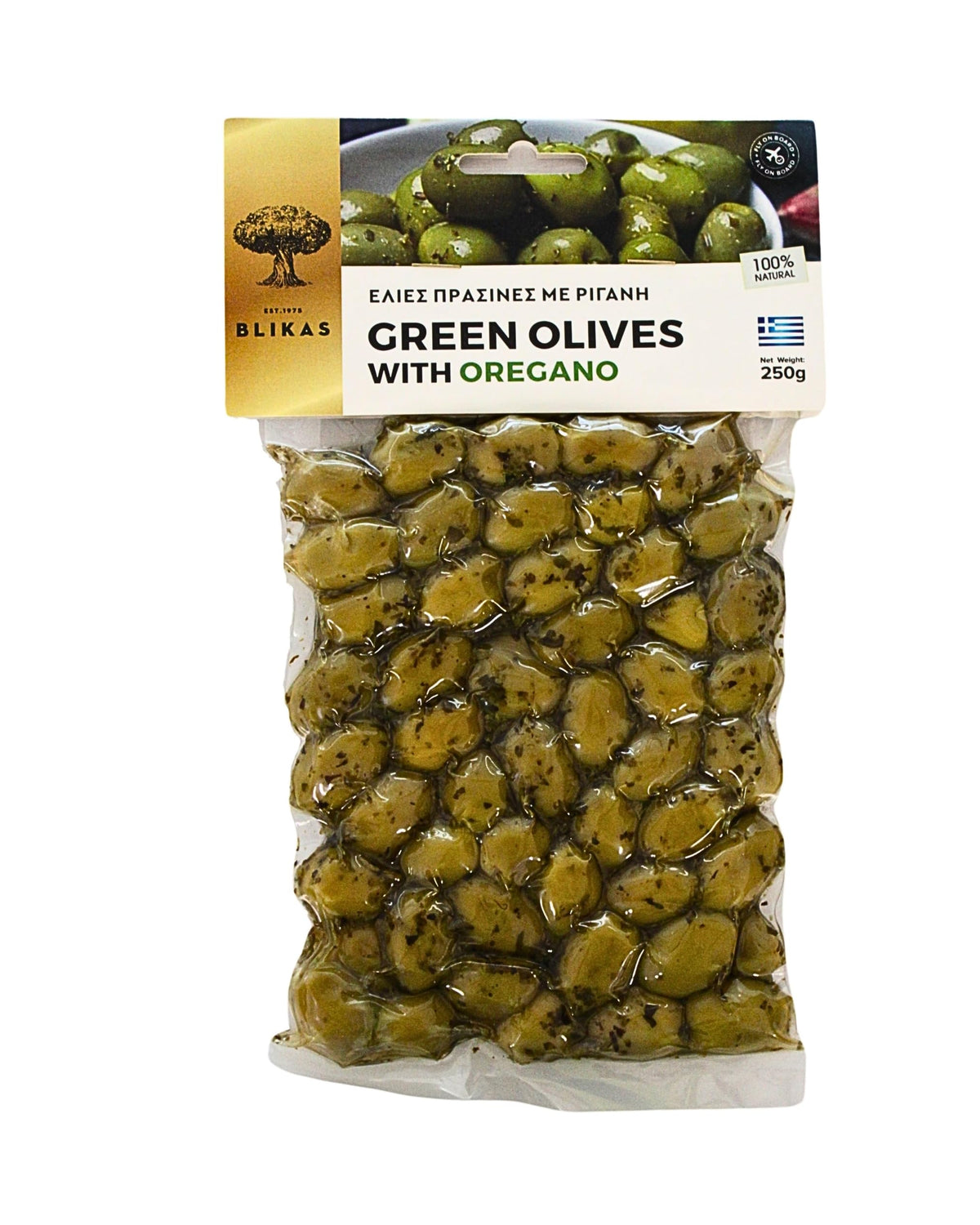 Blikas Greek Green Olives with Oregano - 2 x 250g