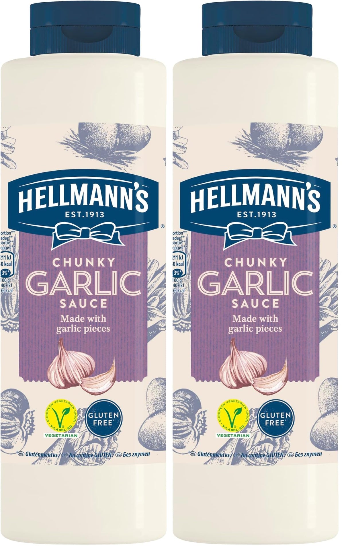 Hellmann's Garlic Sauce - Gluten Free, Suitable for Vegetarians | 850ml (Pack of 2)