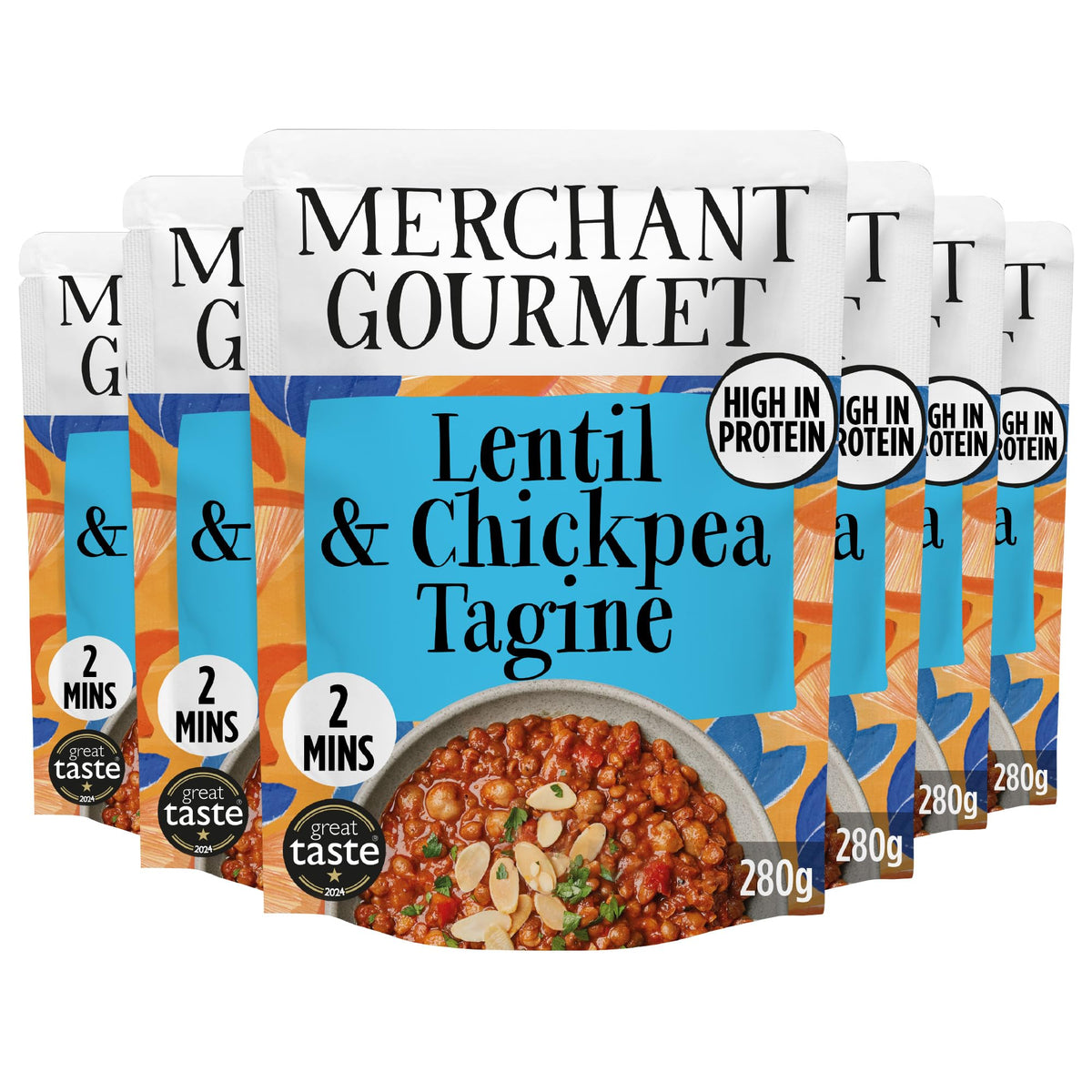 Merchant Gourmet Lentil & Chickpea Tagine with Ras El Hanout - Ready in 2 Mins | 6 x 280g Pouches | High Protein