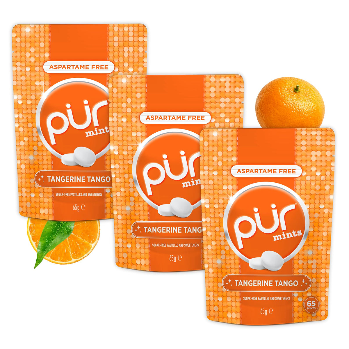 PUR Mints Tangerine Tango - Sugar Free, Aspartame Free, Xylitol Sweetened | 65 Count (Pack of 3)