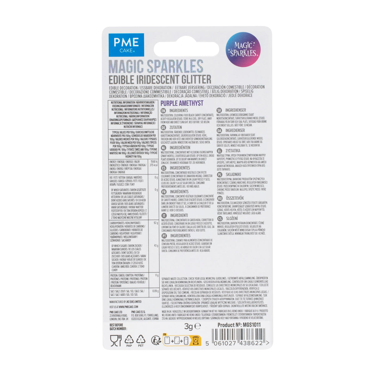 PME Magic Sparkles Edible Glitter - Purple Amethyst | 3g | Vegan-Friendly