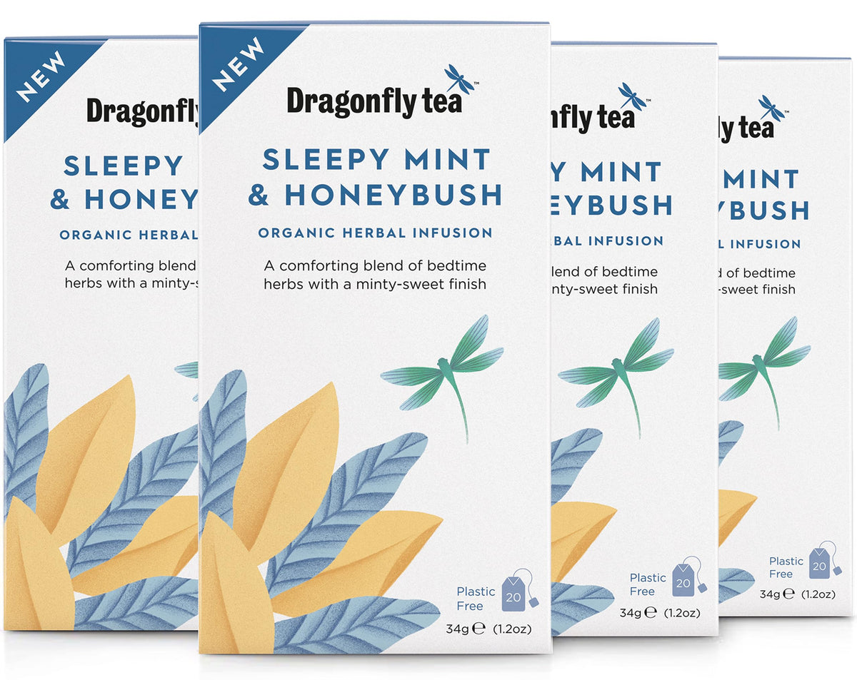 Dragonfly Sleepy Mint and Honeybush - Organic Herbal Tea for Relaxation | 80 Tea Bags