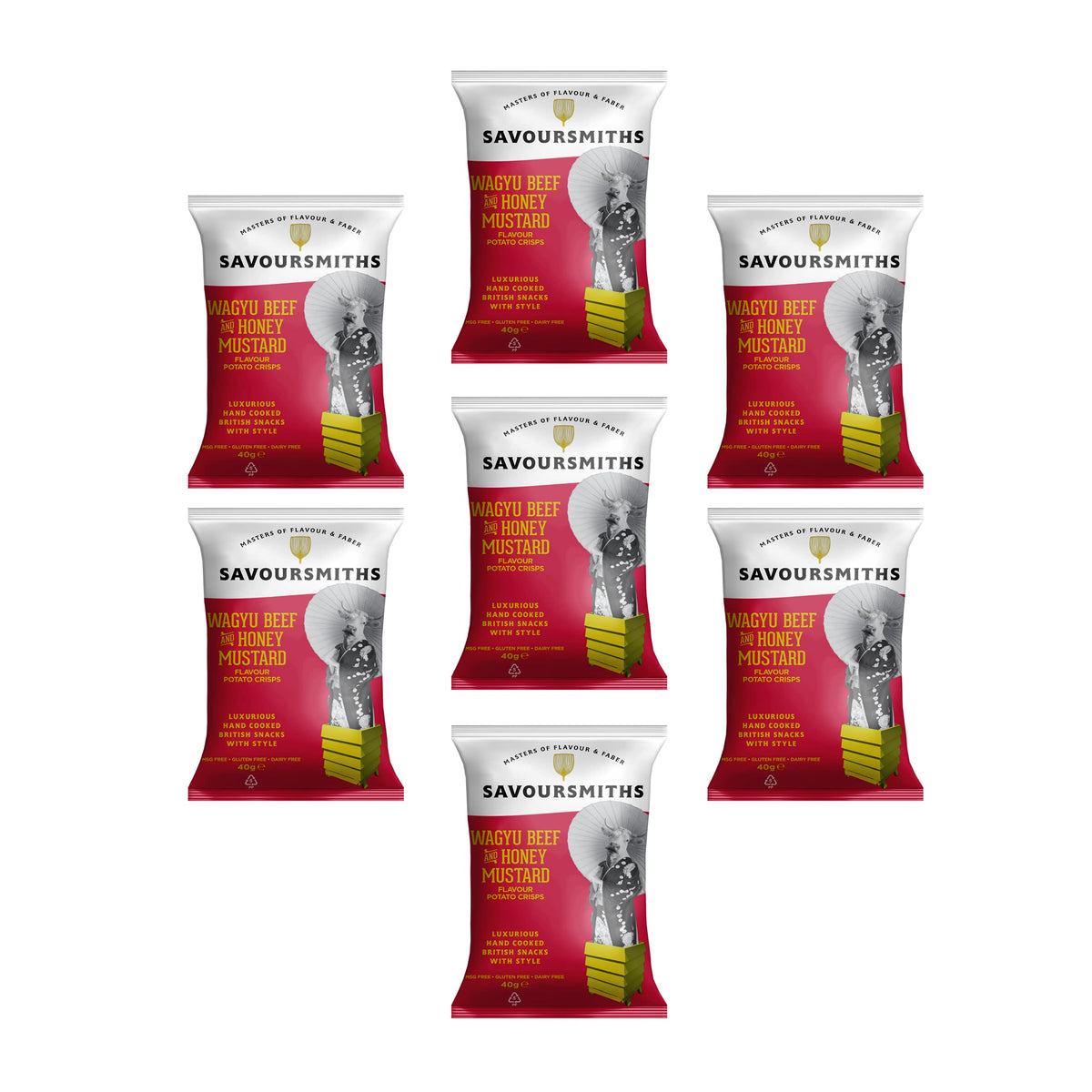 SAVOURSMITHS Wagyu Beef With Honey Mustard Crisps - Gluten Free, MSG Free, Lactose Free | 7 x 40g Multipack