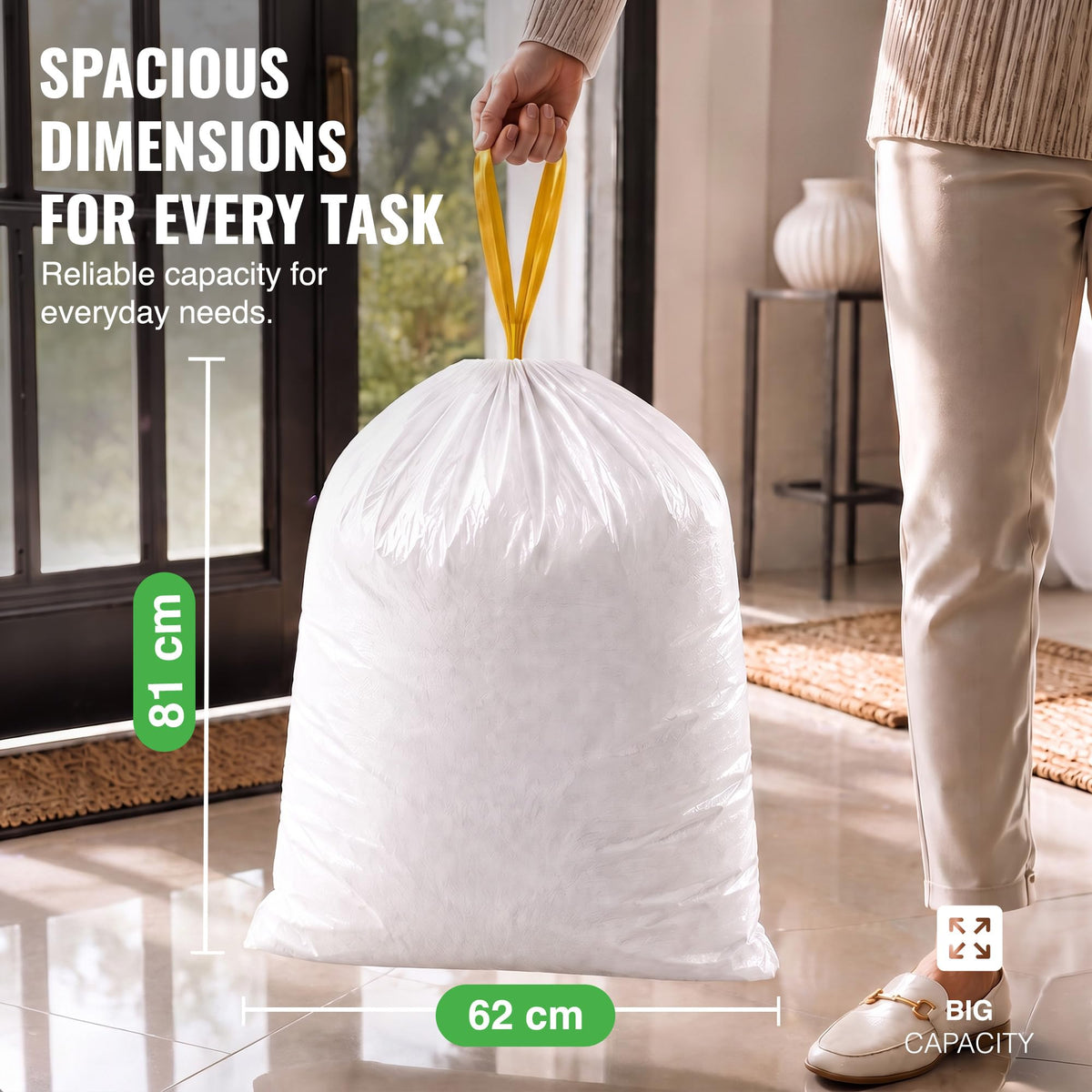EcoBag 60L Drawstring Bin Liners - 10 Pack, 28 Microns, Extra Strong & Durable 4