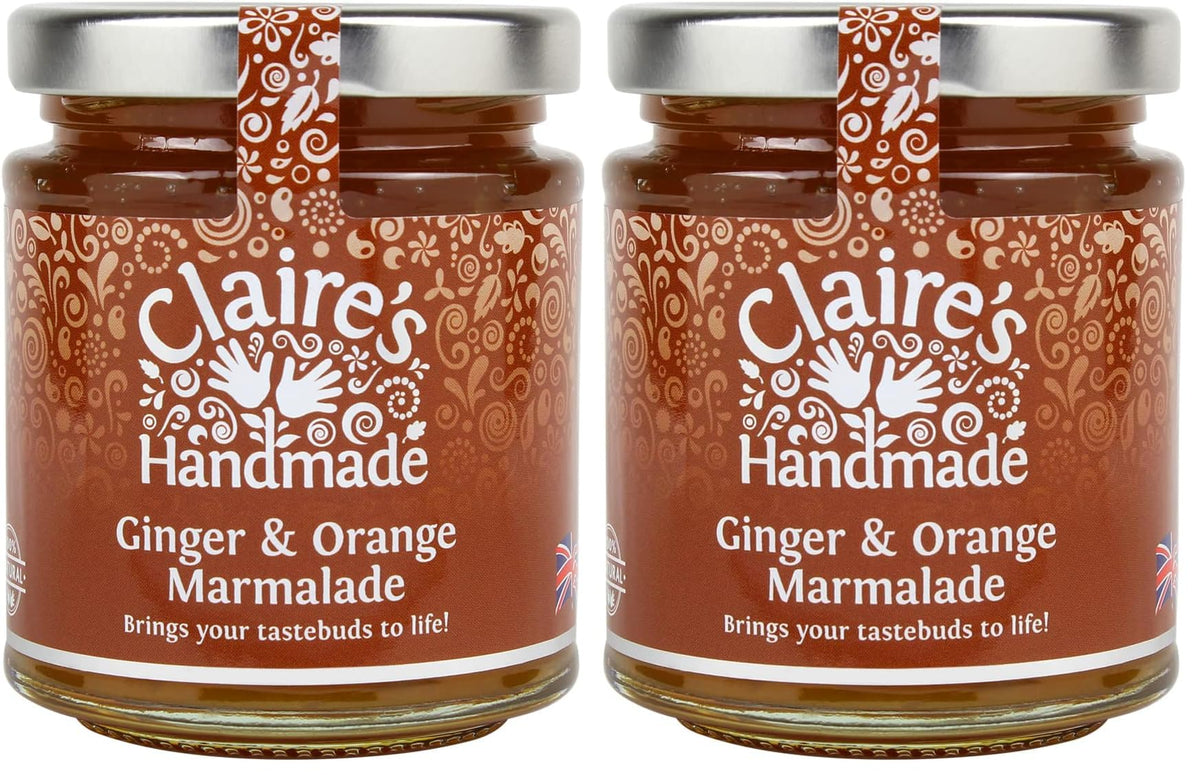 Claire's Handmade Ginger and Orange Marmalade - 2 x 227g Jars | Suitable for Vegetarians & Vegans