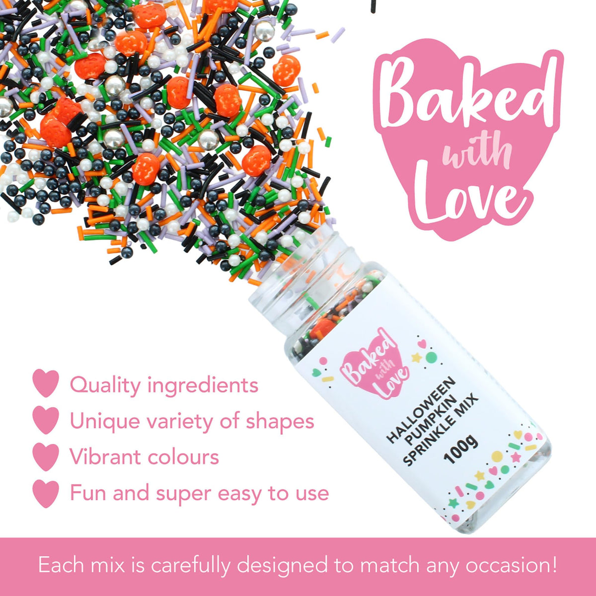 Baked With Love Halloween Pumpkin Sprinkles - 100g Bottle