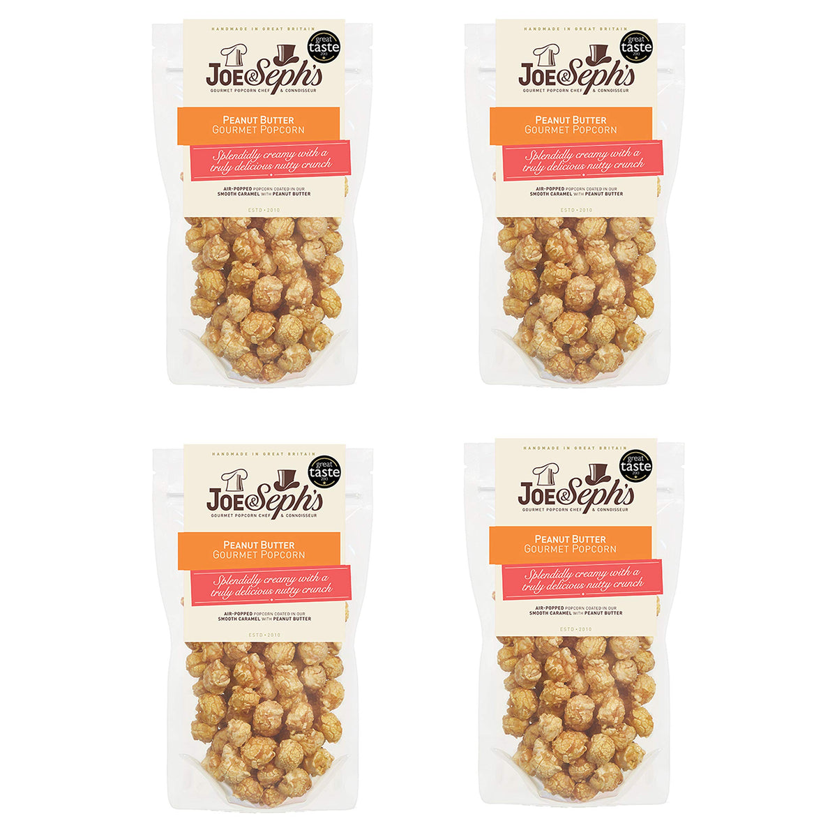 Joe & Seph's Peanut Butter Popcorn - 2 Star Great Taste Award Winner | 4 x 80g Bags | Air-Popped Sweet & Salted