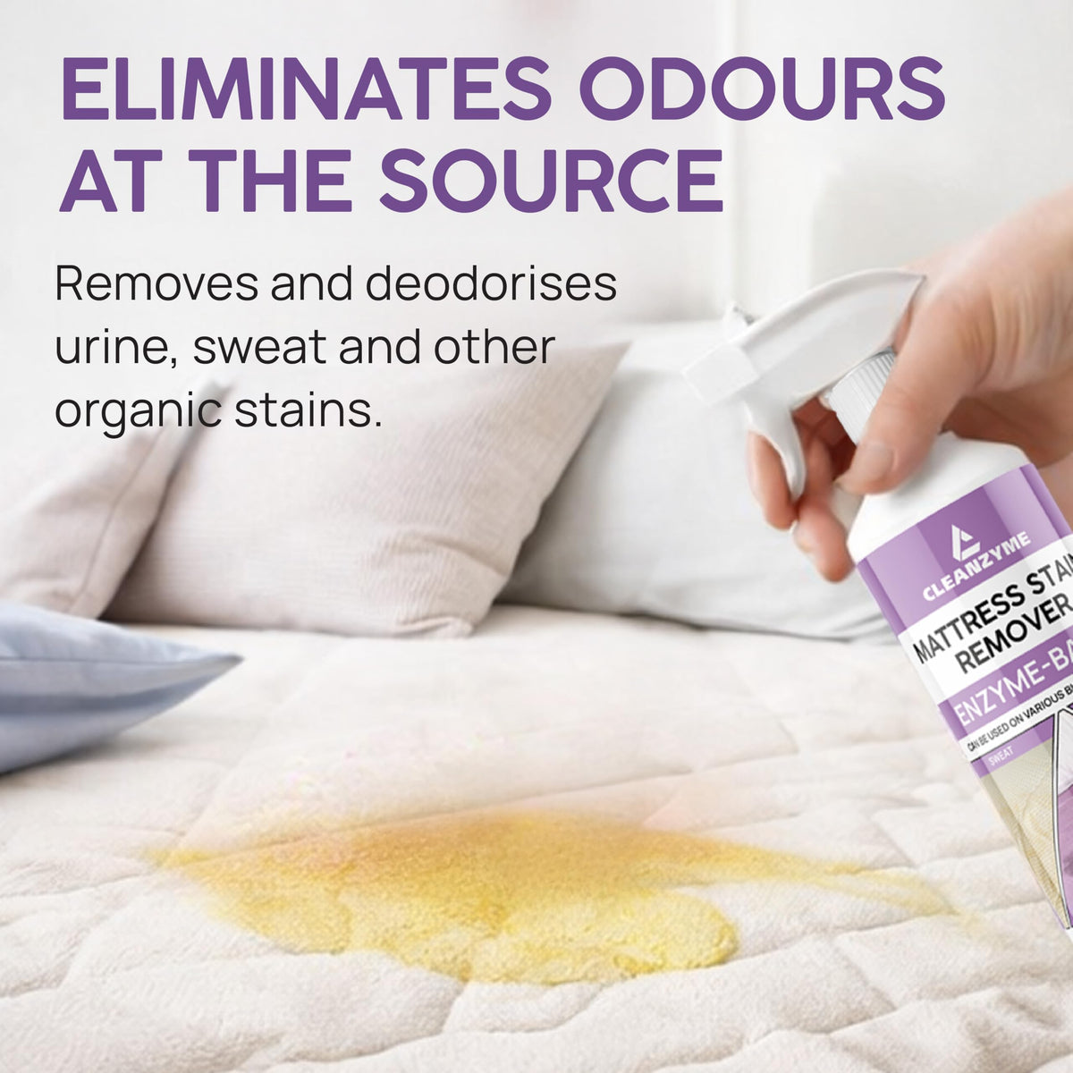 Cleanzyme Enzyme Mattress Stain Remover - 500ml Spray Bottle | Eliminates Urine & Odours | Safe for Mattresses, Upholstery & Carpets 3