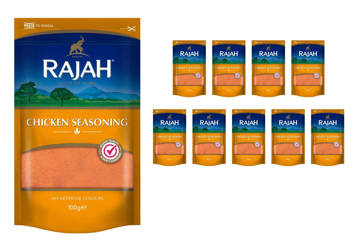 Rajah Chicken Seasoning Powder - Enhances Chicken & Poultry Dishes | 10 x 100g Packs