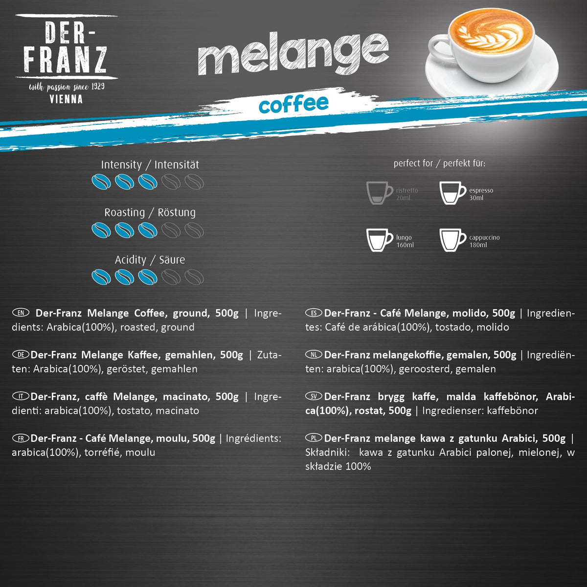 Der-Franz Melange Coffee - 1kg Pack (2 x 500g) | 100% Arabica | Medium Roast 3