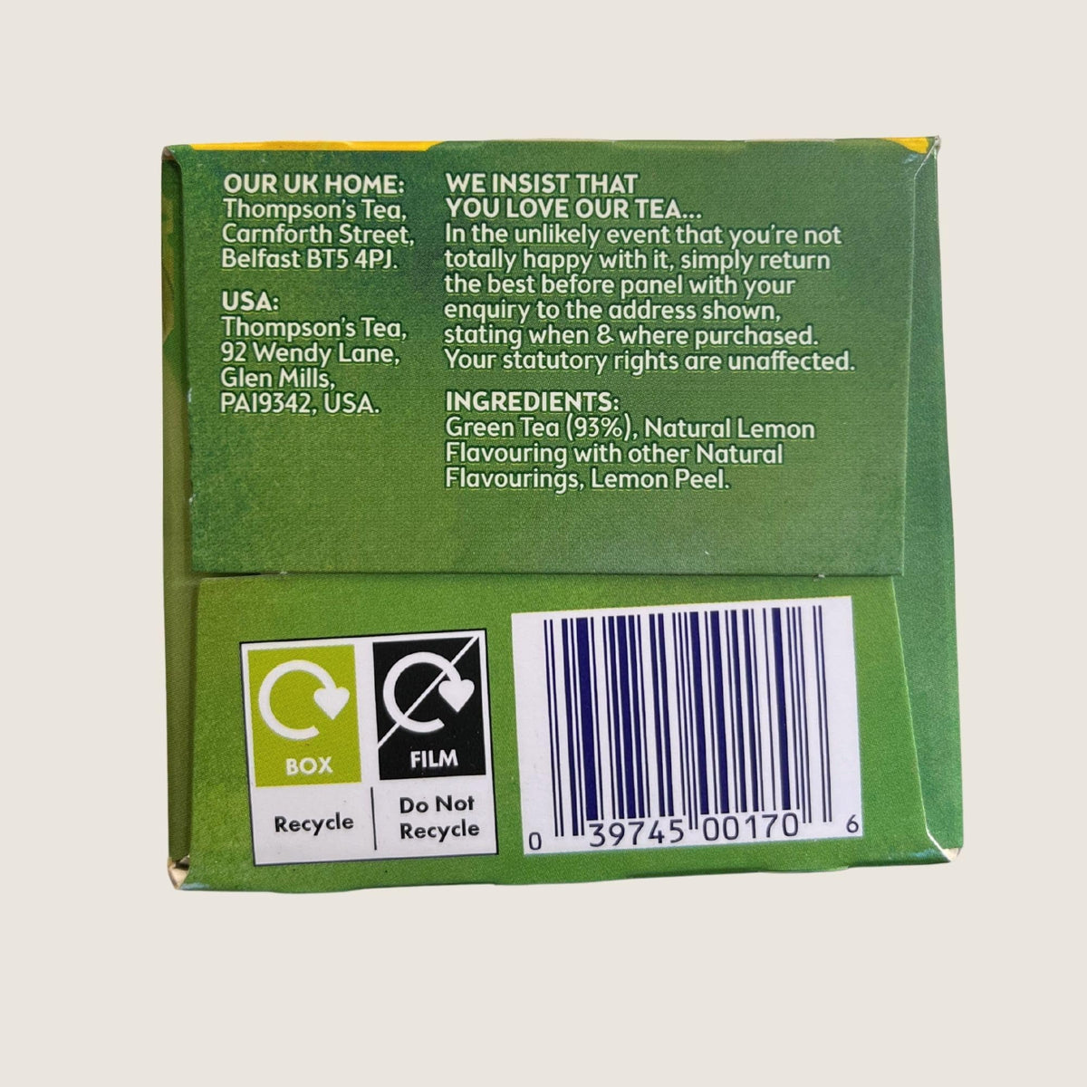 Thompson's Green Tea with Lemon Tea Bags - 480 Bags | Refreshing Citrus Blend