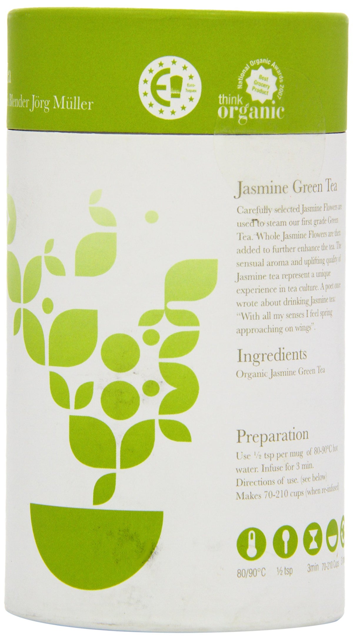 Solaris Tea Organic Loose Whole Leaf Jasmine Green Tea - Antioxidant Rich | 100g | Gold Star Winner
