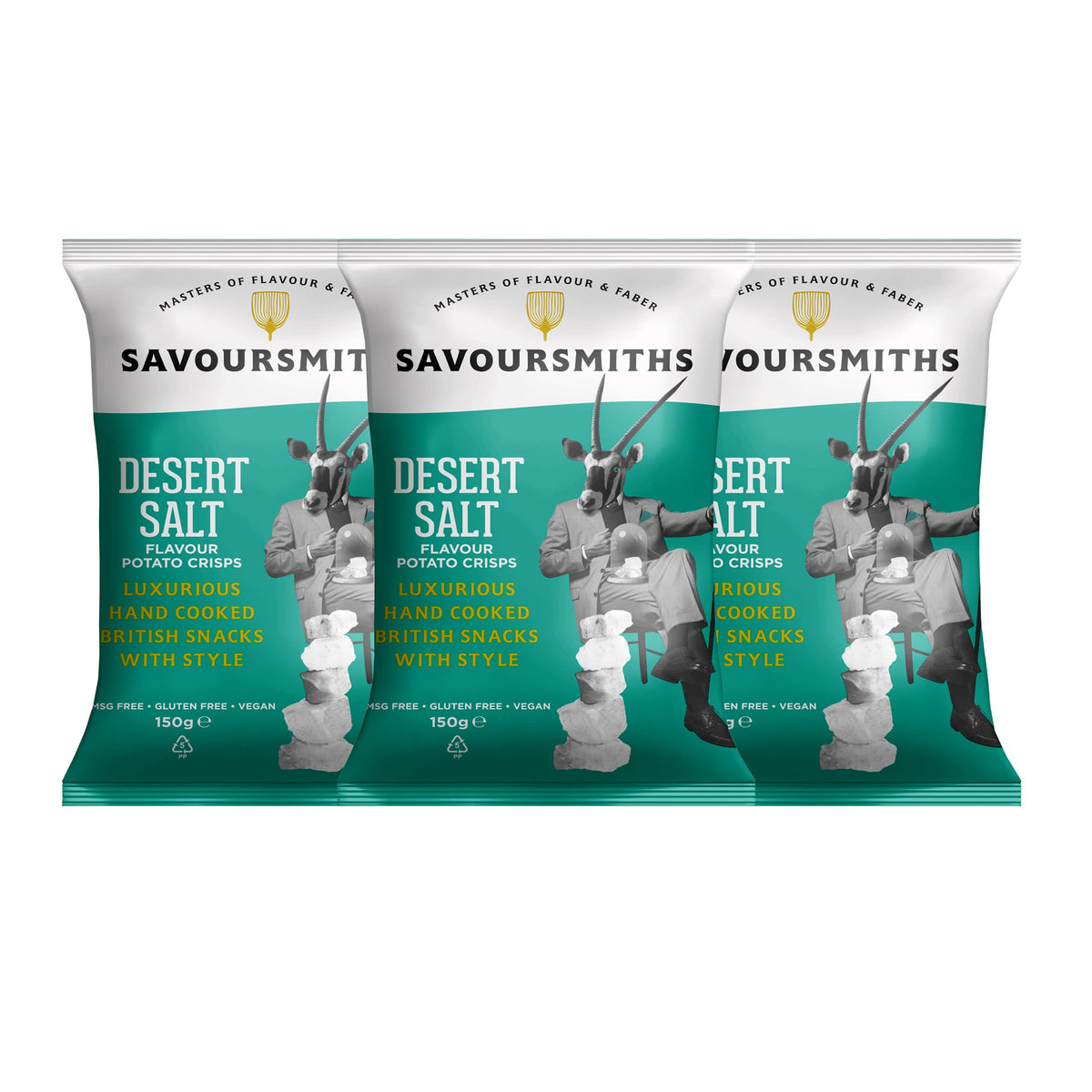 SAVOURSMITHS Desert Salt Luxury English Potato Crisps - 150g (Pack of 3)