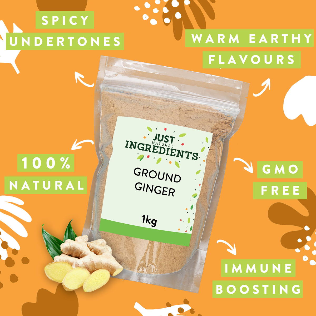 JustIngredients Ground Ginger Powder - Authentic Indian Spice, 1kg