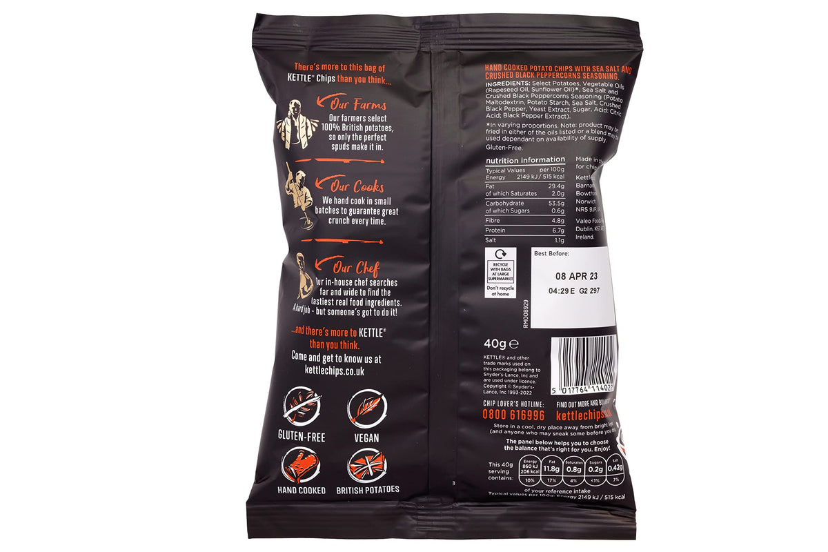 Kettle Sea Salt & Crushed Peppercorns Crisps - Hand Cooked | Gluten-Free | 18 x 40g Bags 3
