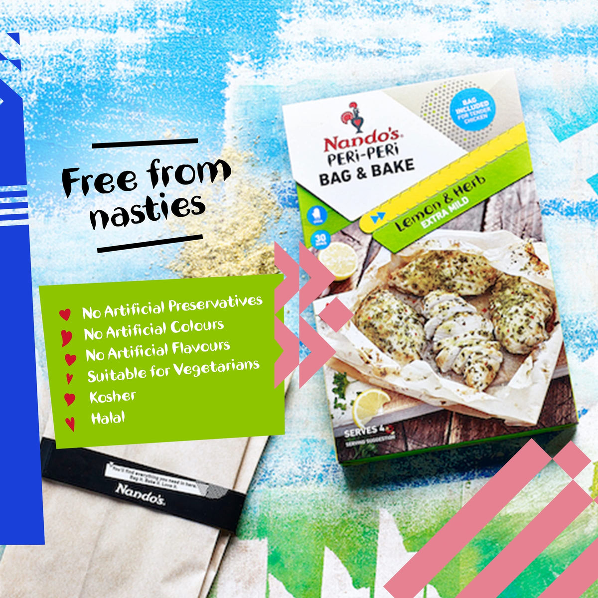 Nando's Peri-Peri Lemon & Herb Extra Mild Bag and Bake Seasoning - 20g (Pack of 4) 4
