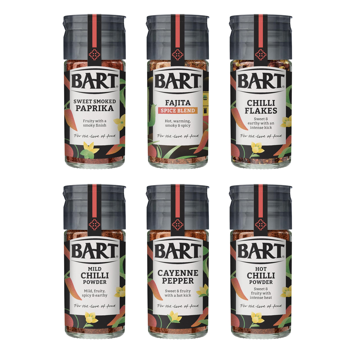 BART Latin American Spice Collection - Cayenne Pepper, Chilli Flakes, Sweet Smoked Paprika, Mild Chilli Powder, Hot Chilli Powder, Fajita Spice Blend 1