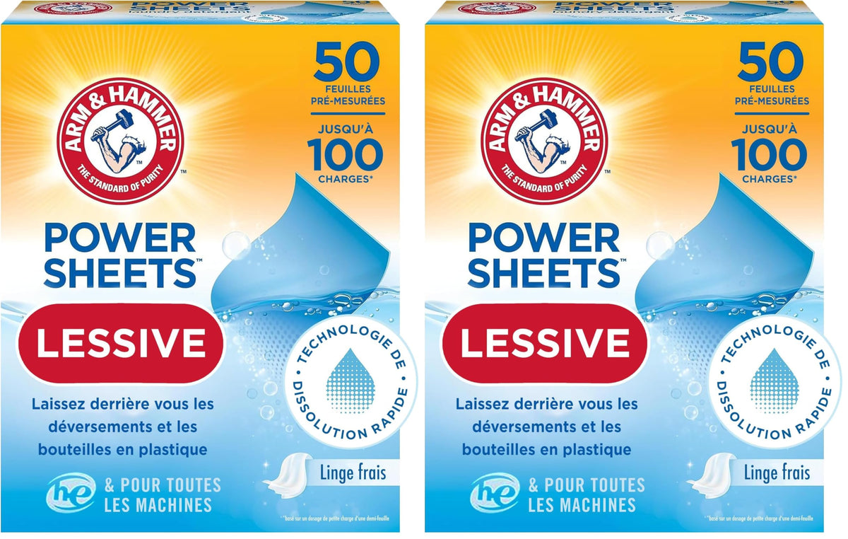 Arm & Hammer Power Sheets Laundry Detergent - Fresh Linen Scent | 50 Count Sheets | Pack of 2