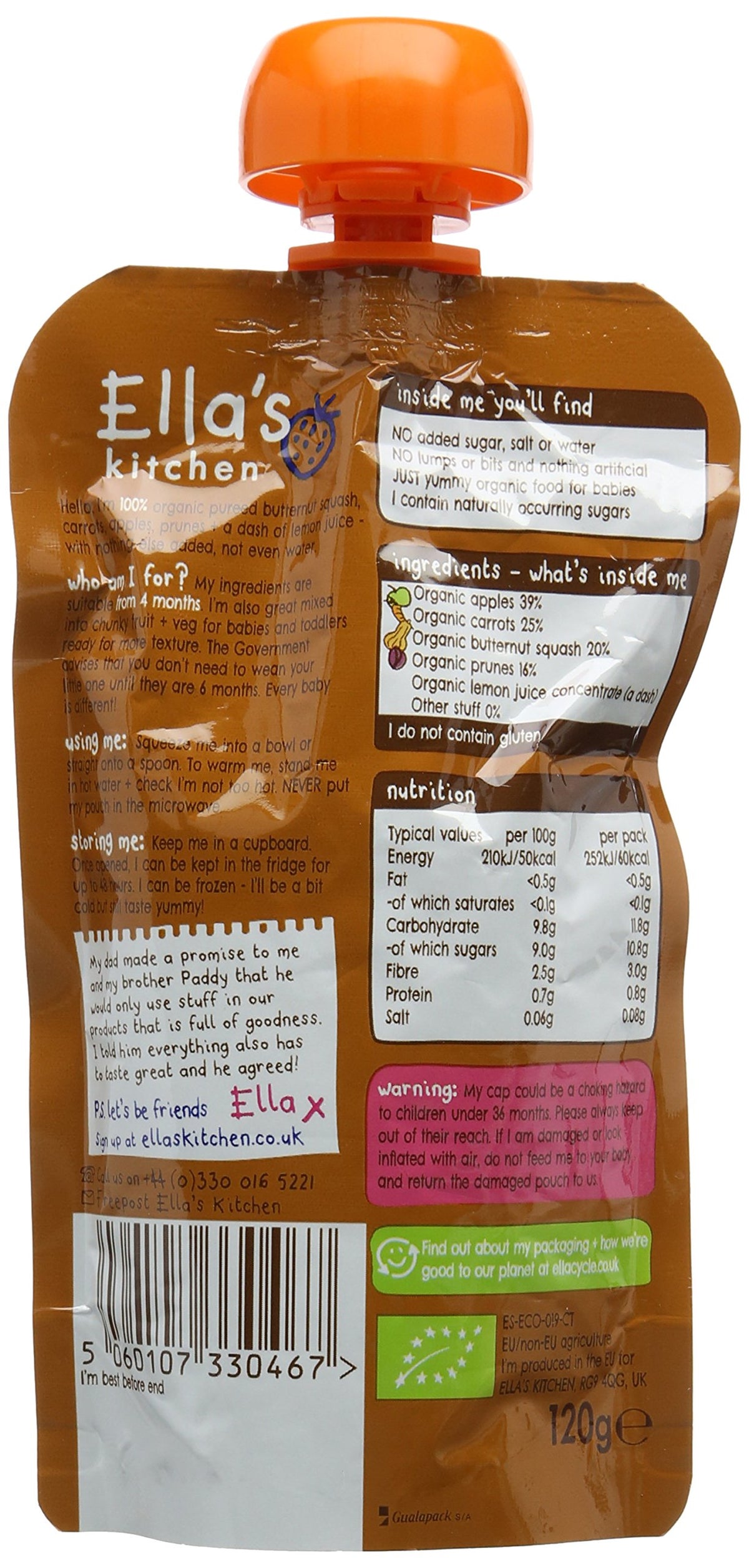 Ella's Kitchen Butternut Squash, Carrot, Apple & Prune Fruit, Cereal & Yoghurt Mix - 120g Pouch