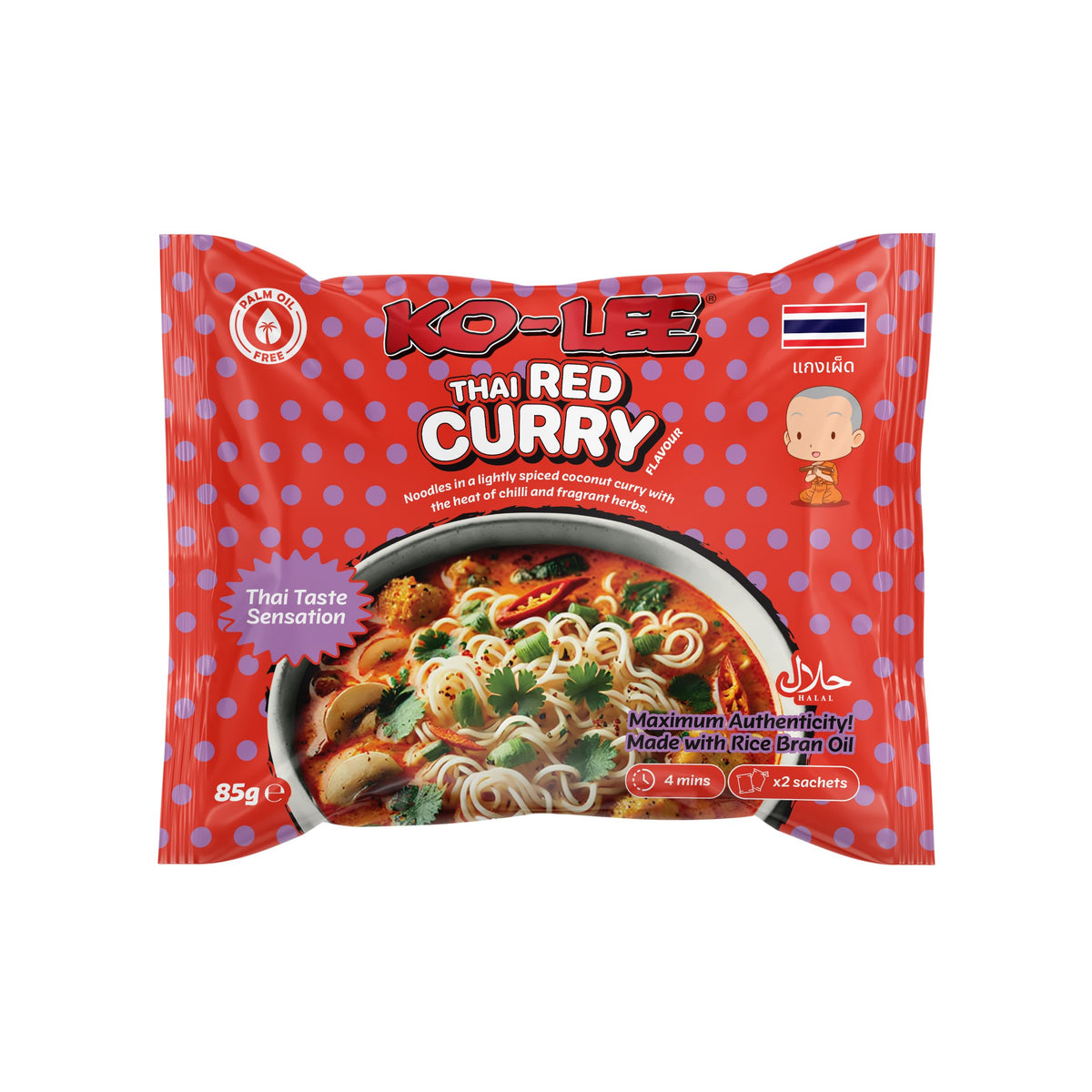 Ko-Lee Thai Sensation Instant Noodles - Red Curry Flavour | Spicy & Creamy | 22 x 85g Packs