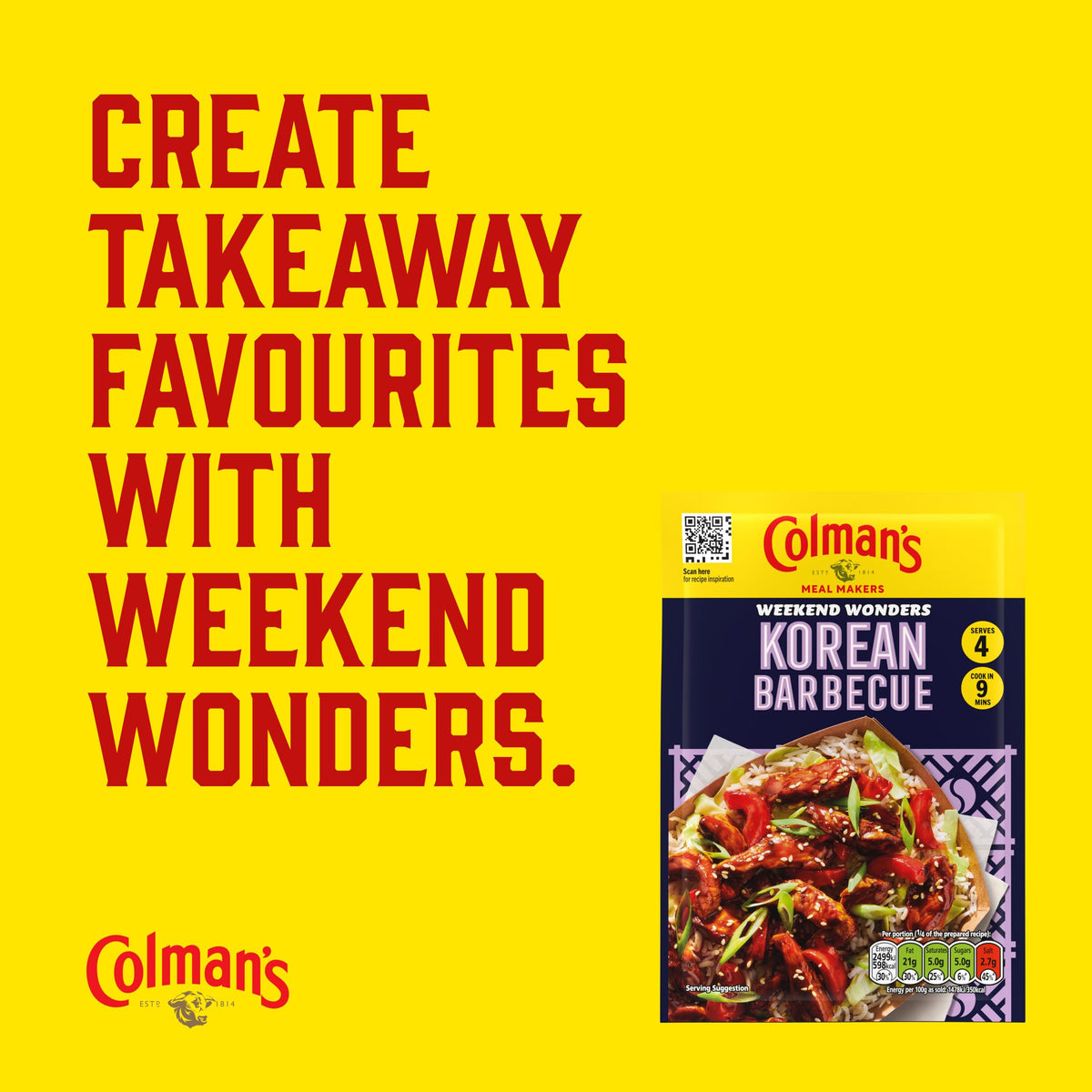 Colman's Weekend Wonders Korean Barbecue Meal Maker - 4 Servings | Powdered Spice Mix 3