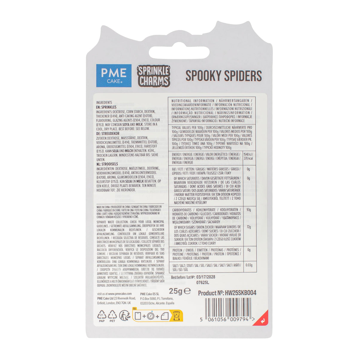 PME Halloween Spiderweb Charm Sprinkles - 25g Black & White Mix 3