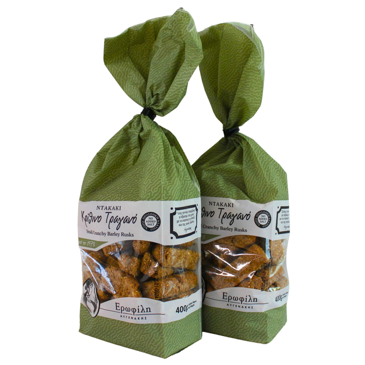 Erofili Small Crunchy Barley Rusks - 800g (2 x 400g Packs) | No Added Salt | Low Fat