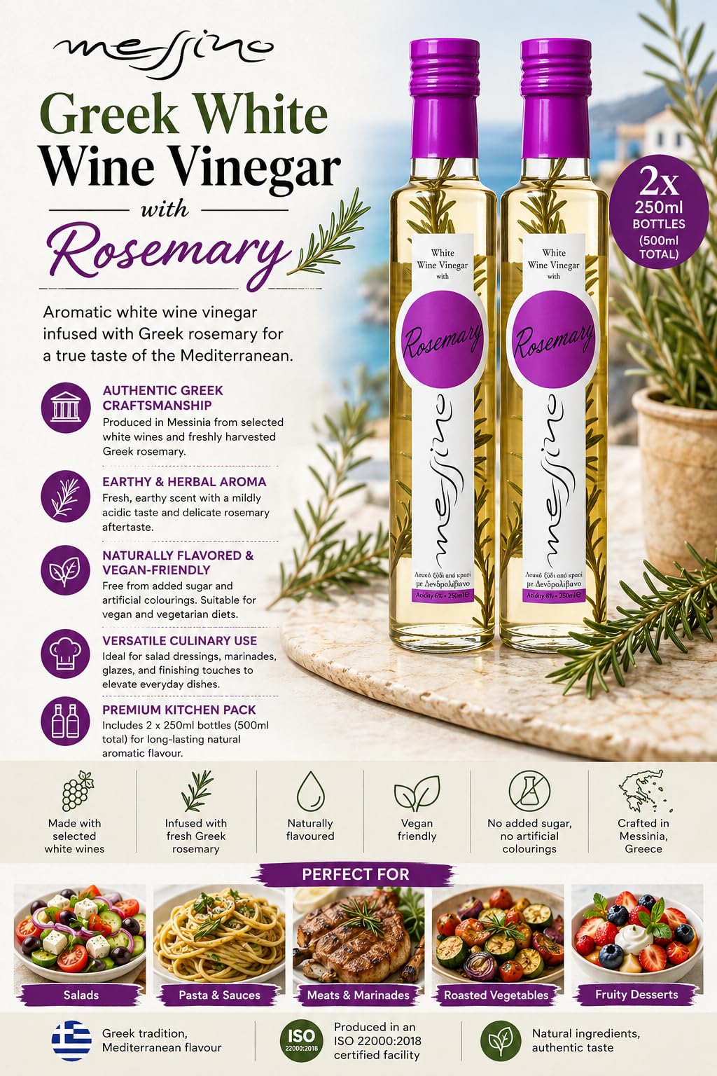 Messino Greek White Wine Vinegar with Rosemary - 2 x 250ml Bottles 6
