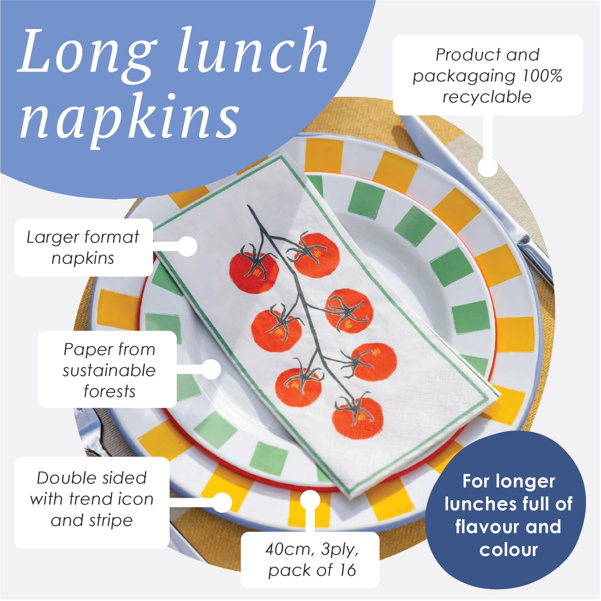 Talking Tables Tomato Napkins - Set of 16, 40x40 cm, 3-Ply Paper 4