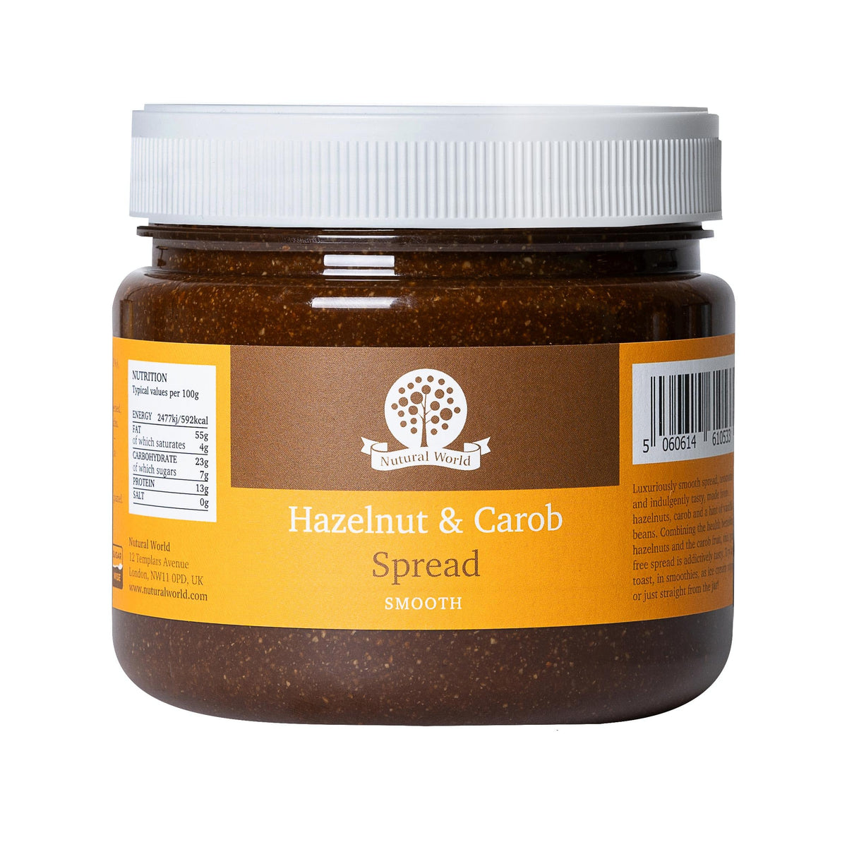 Nutural World Smooth Hazelnut and Carob Spread - 1kg | Vegan, Gluten-Free, No Added Sugar