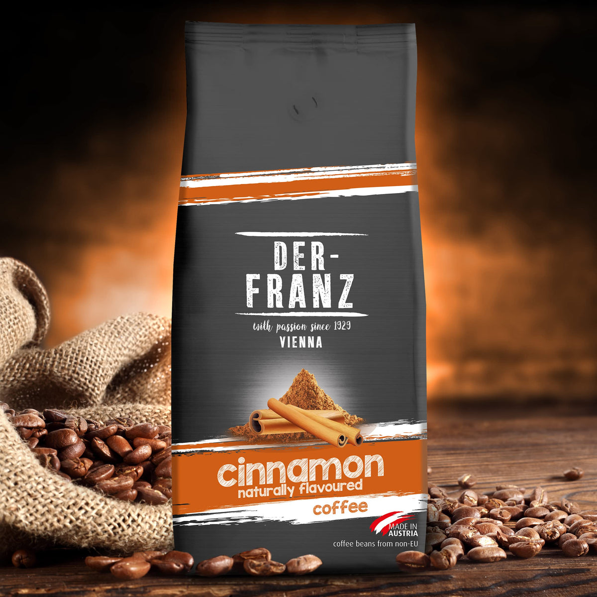 Der-Franz Cinnamon Flavoured Whole Coffee Beans - 1kg Bag | 80% Arabica, 20% Robusta Blend | Medium Roast 4